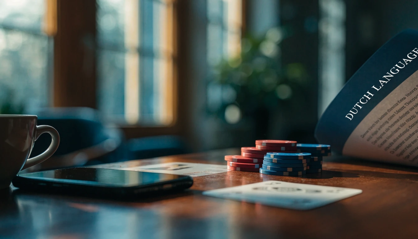 Smartphone, identiteitskaart en casinofiches op een houten tafel
